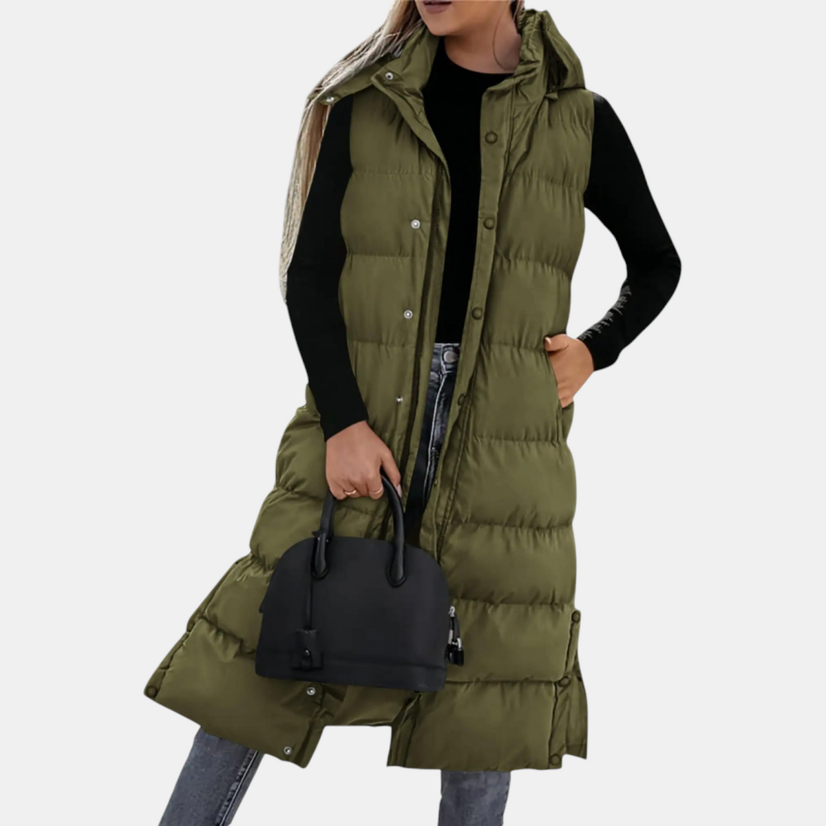 Vivienne | Long Quilted Hooded Puffer Vest