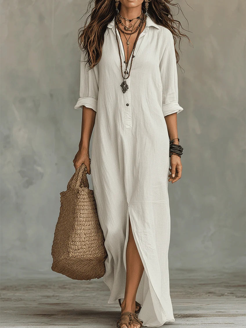 Seraphina™ | Loose Black Maxi Dress with Buttons