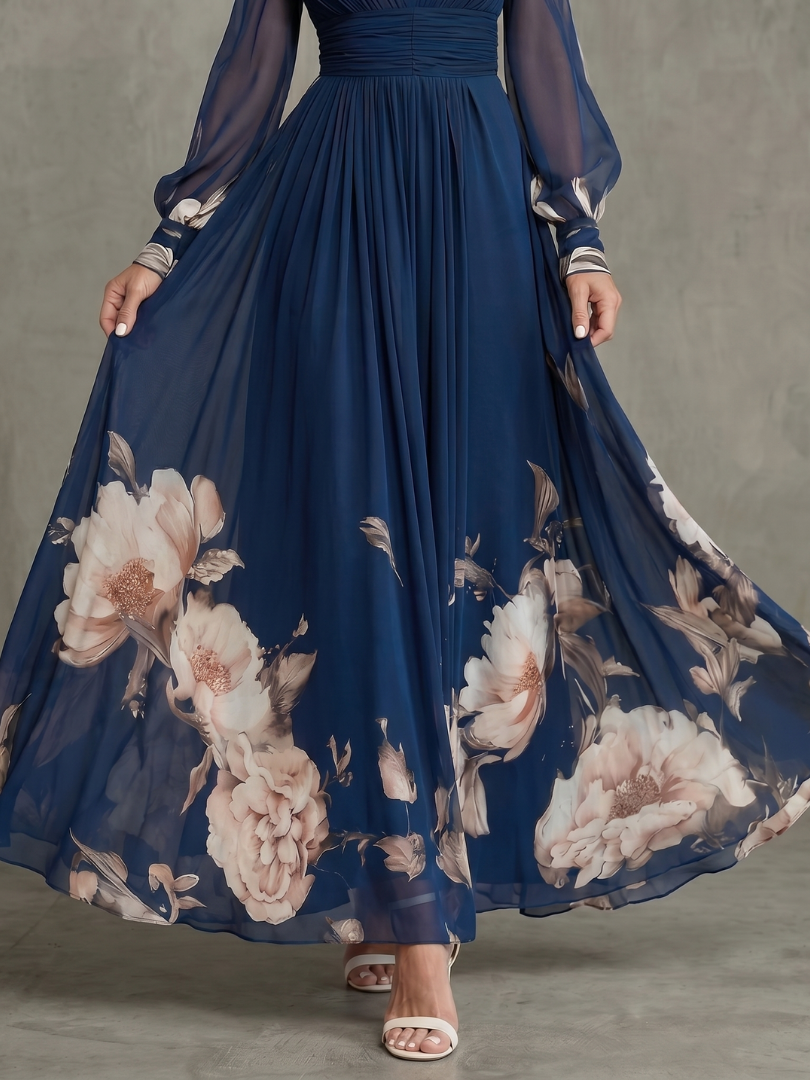 Diane & Susan Pleated Sheer Sleeves Maxi Dress