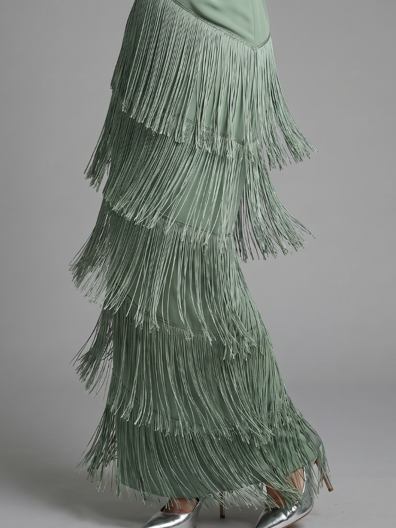Diane & Susan Long Sleeve Soft Fringe Skirt Midi Dress