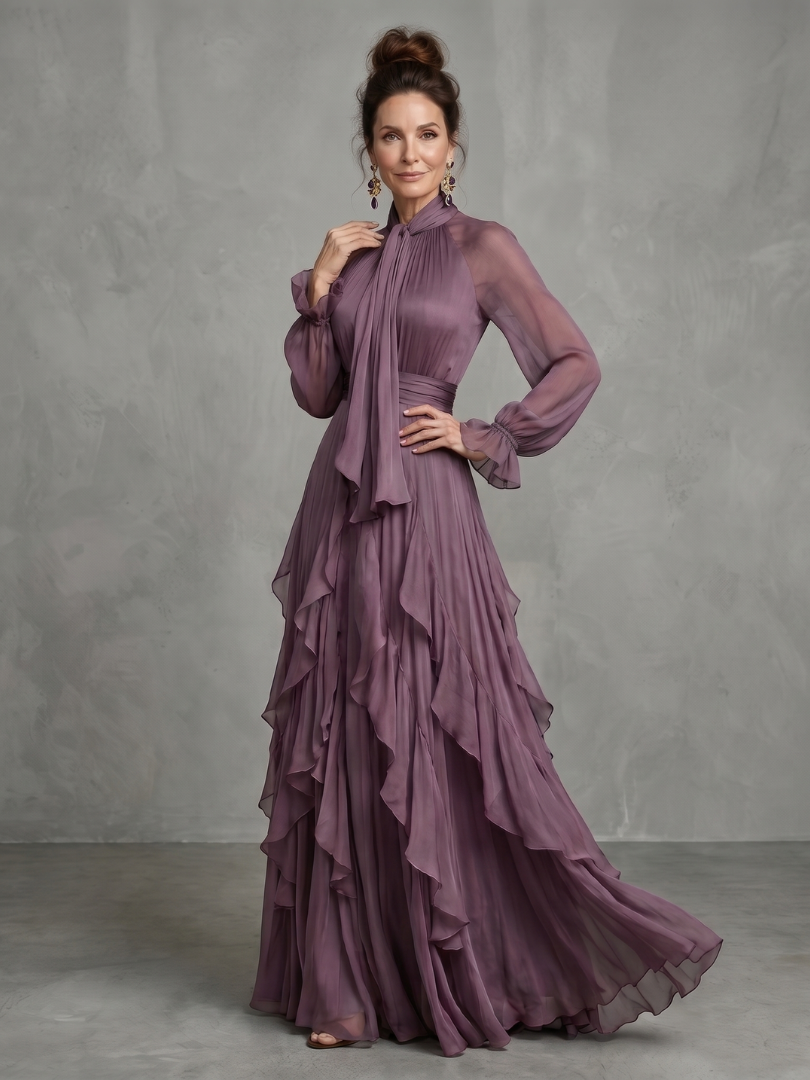 Diane & Susan Tie Neck Ruffle Tiered Maxi Dress