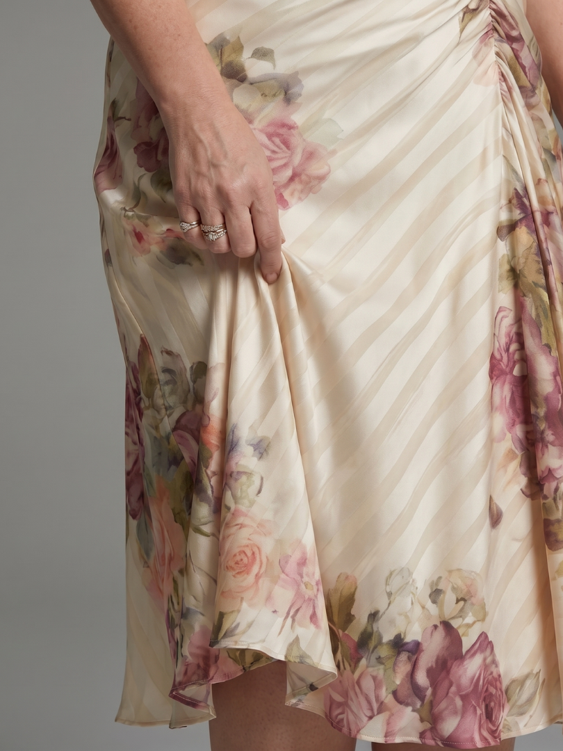 Diane & Susan  Flutter Sleeve Wrap Floral Stripe Print Midi Dress
