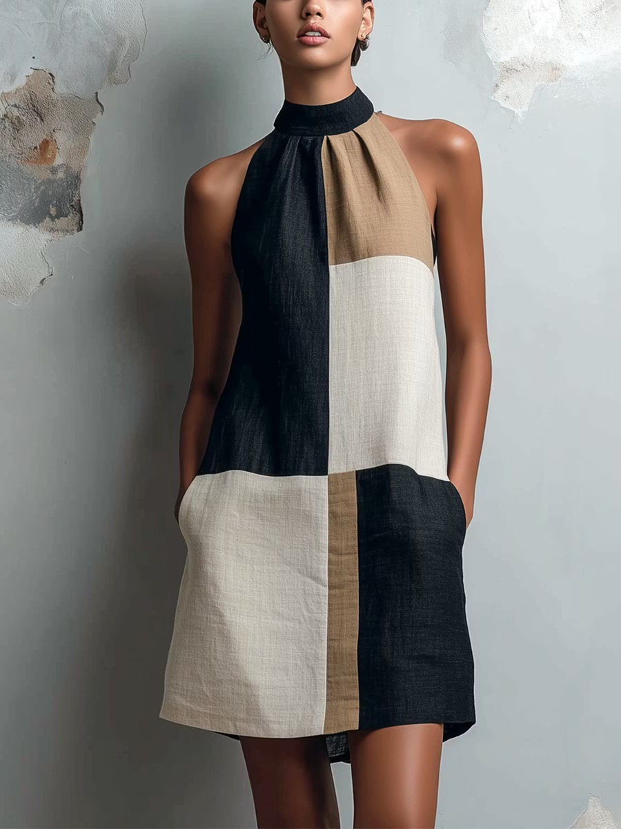 DELPHINE | COLORBLOCK HALTER MINI DRESS