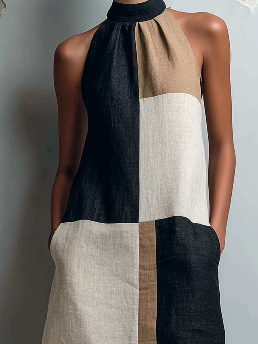 DELPHINE | COLORBLOCK HALTER MINI DRESS