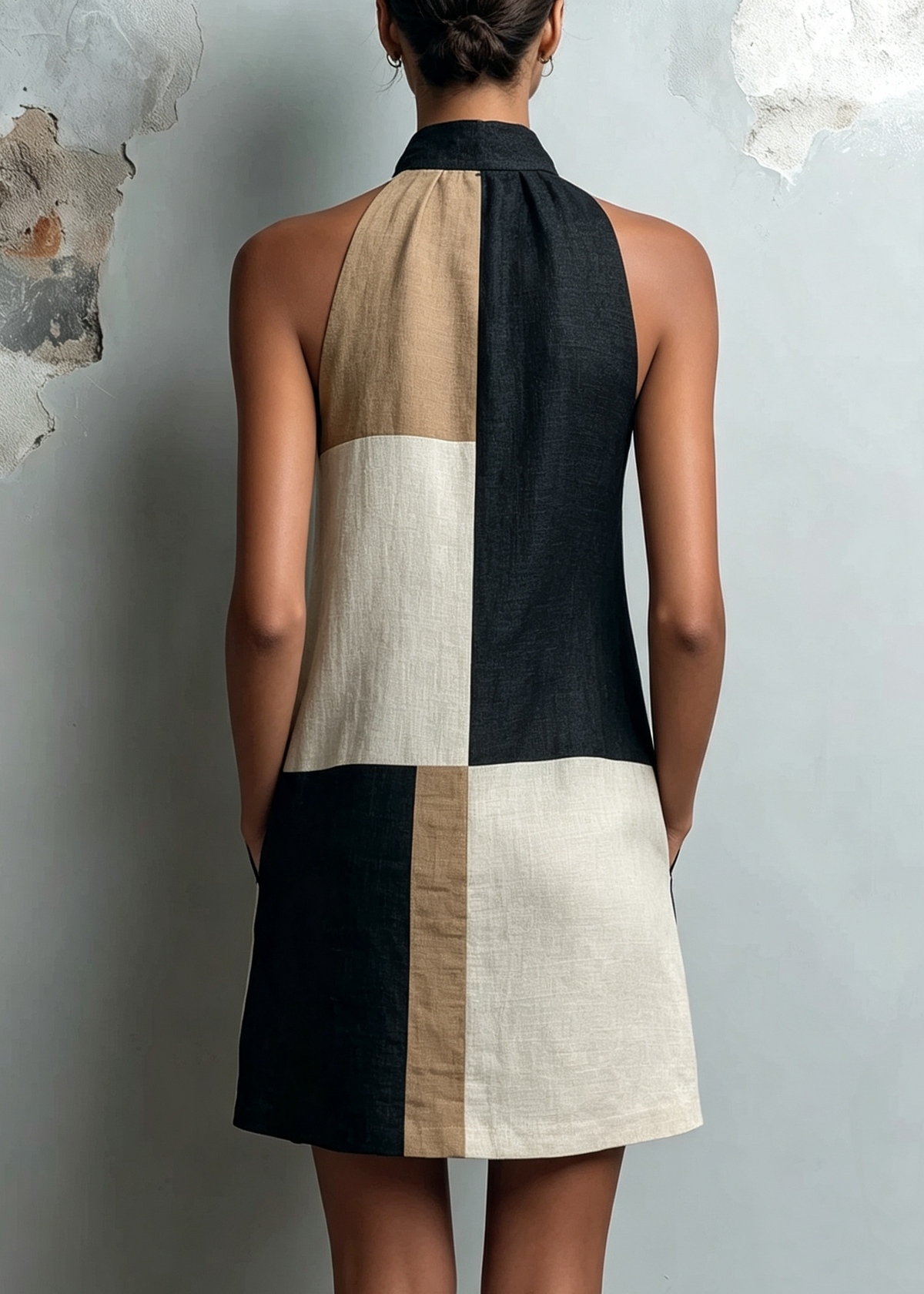 DELPHINE | COLORBLOCK HALTER MINI DRESS
