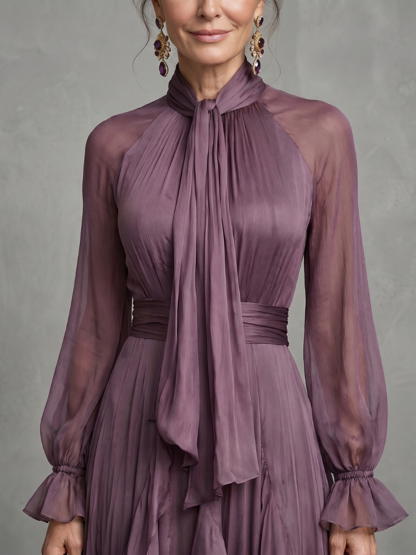 Diane & Susan Tie Neck Ruffle Tiered Maxi Dress