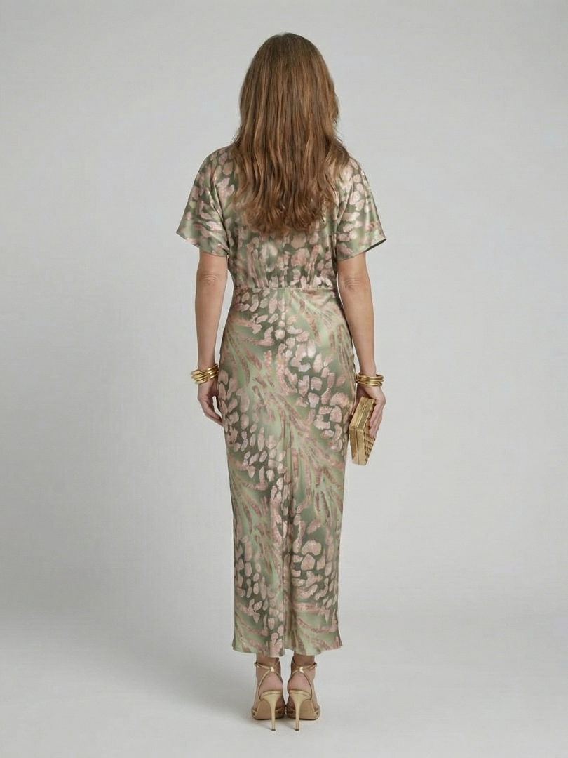 Diane & Susan™ | Abstract Print V Neck Twist Waist Midi Dress