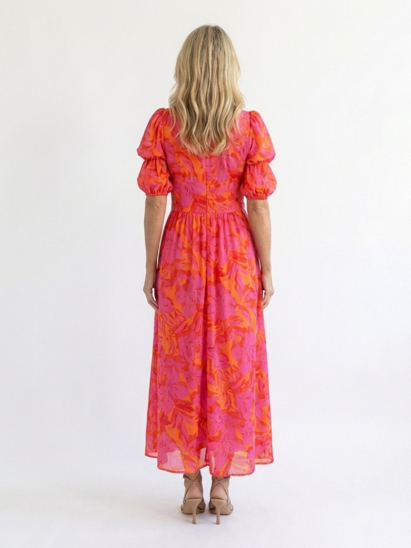 Diane & Susan™ | Floral V Neck Puff Sleeve Midi Dress