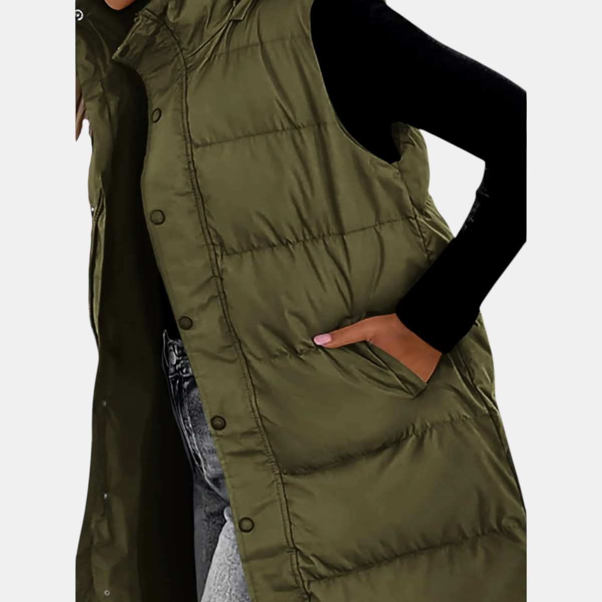 Vivienne | Long Quilted Hooded Puffer Vest