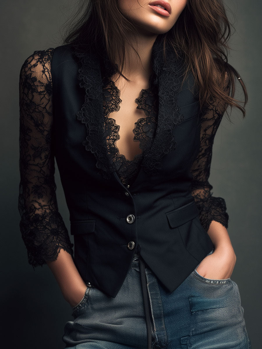 Sabine | Sheer Sleeve Blazer Top