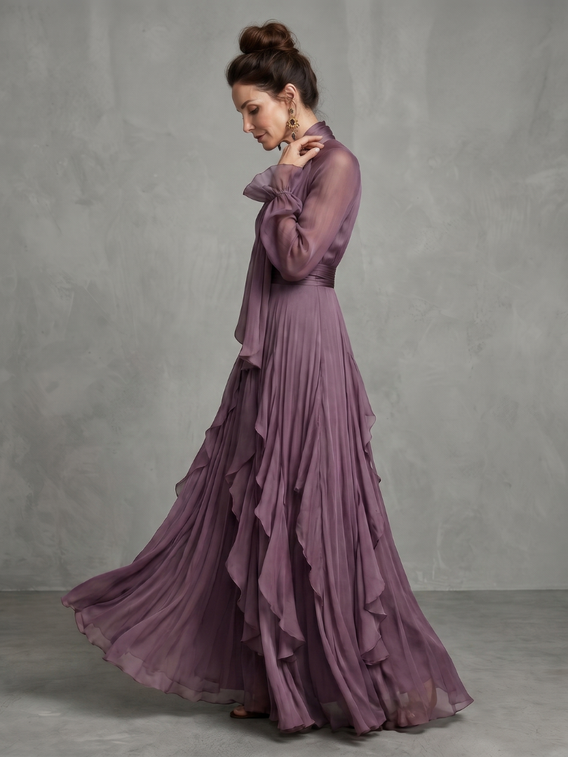 Diane & Susan Tie Neck Ruffle Tiered Maxi Dress