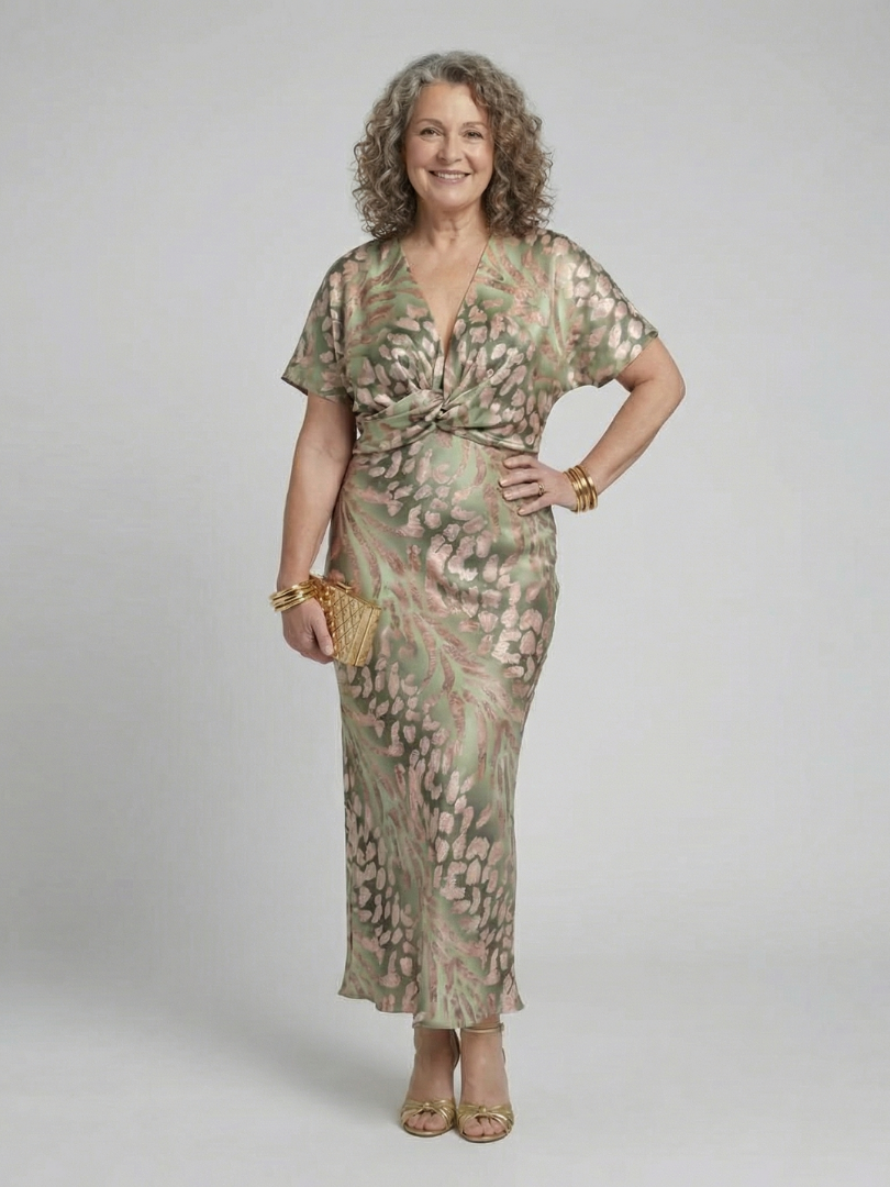 Diane & Susan™ | Abstract Print V Neck Twist Waist Midi Dress