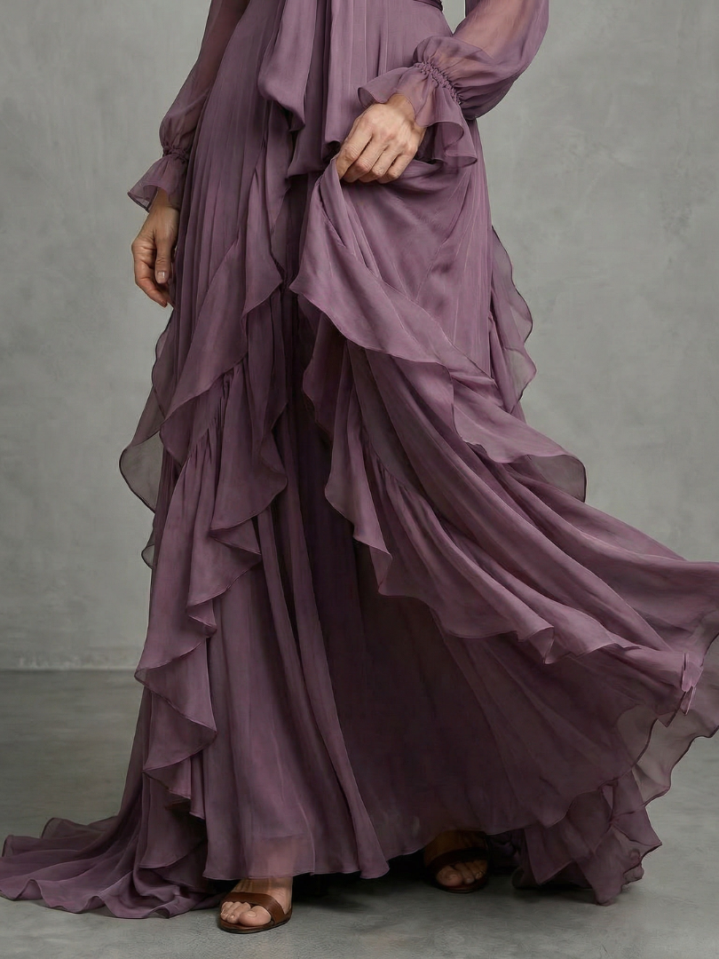 Diane & Susan Tie Neck Ruffle Tiered Maxi Dress