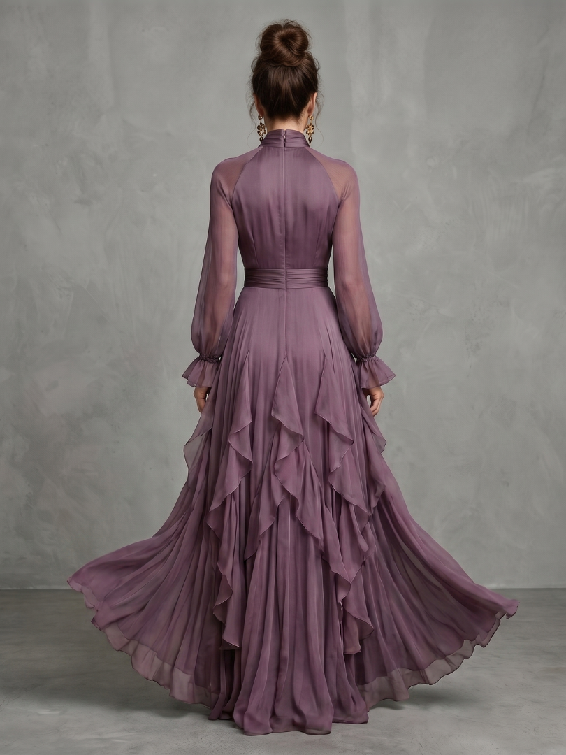 Diane & Susan Tie Neck Ruffle Tiered Maxi Dress