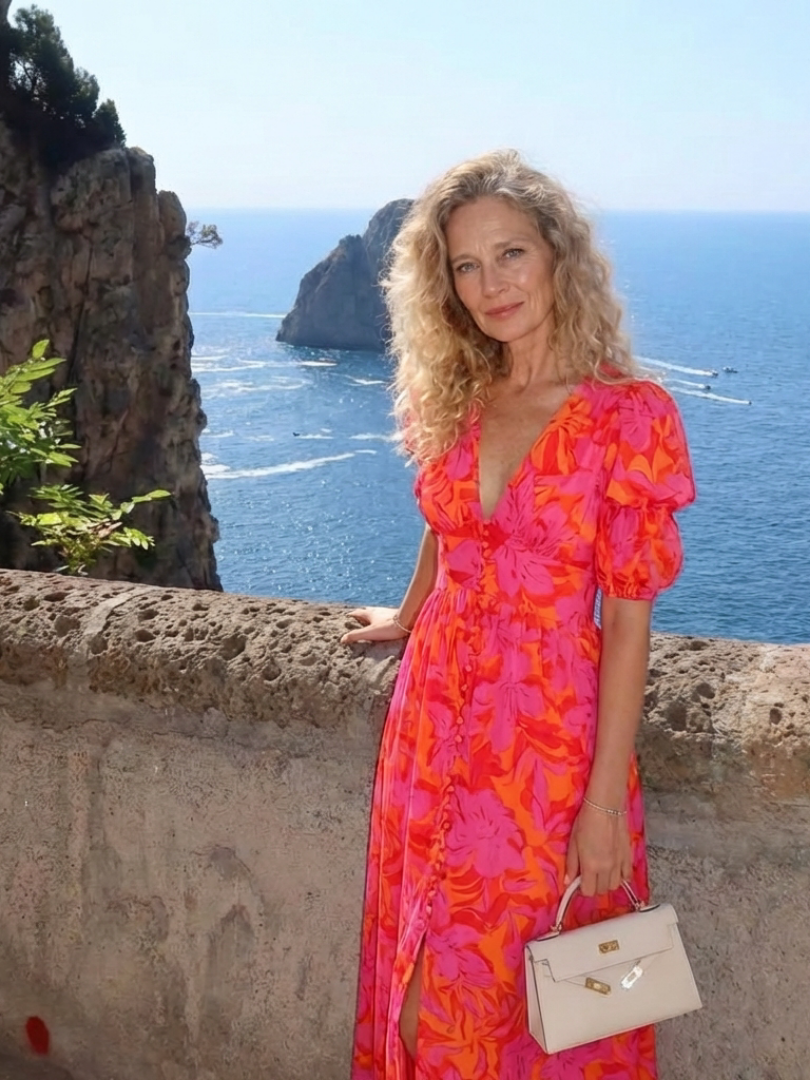 Diane & Susan™ | Floral V Neck Puff Sleeve Midi Dress