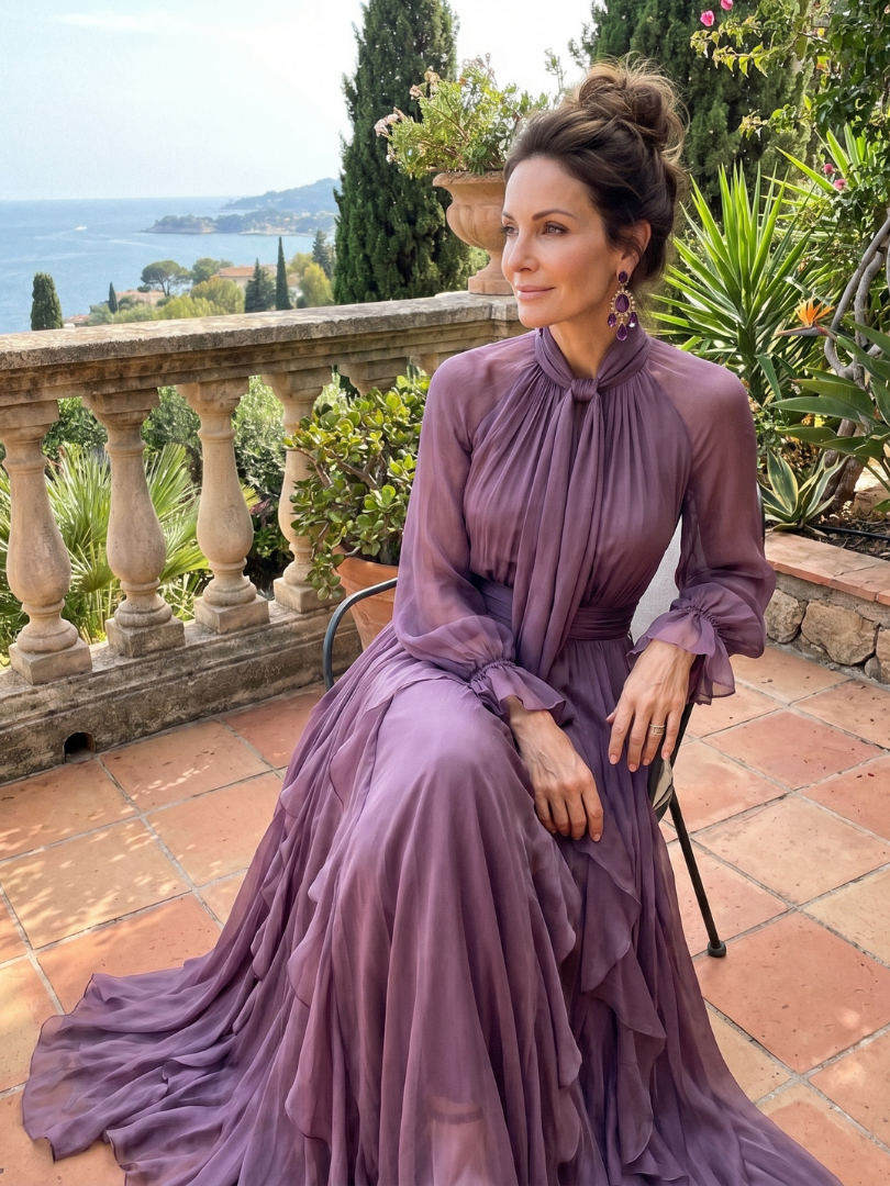 Diane & Susan Tie Neck Ruffle Tiered Maxi Dress