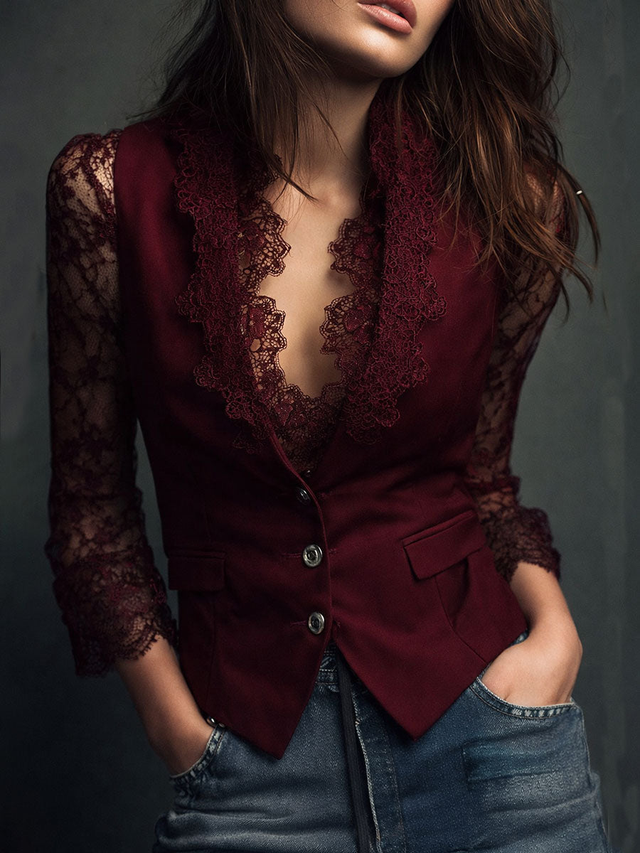Sabine | Sheer Sleeve Blazer Top