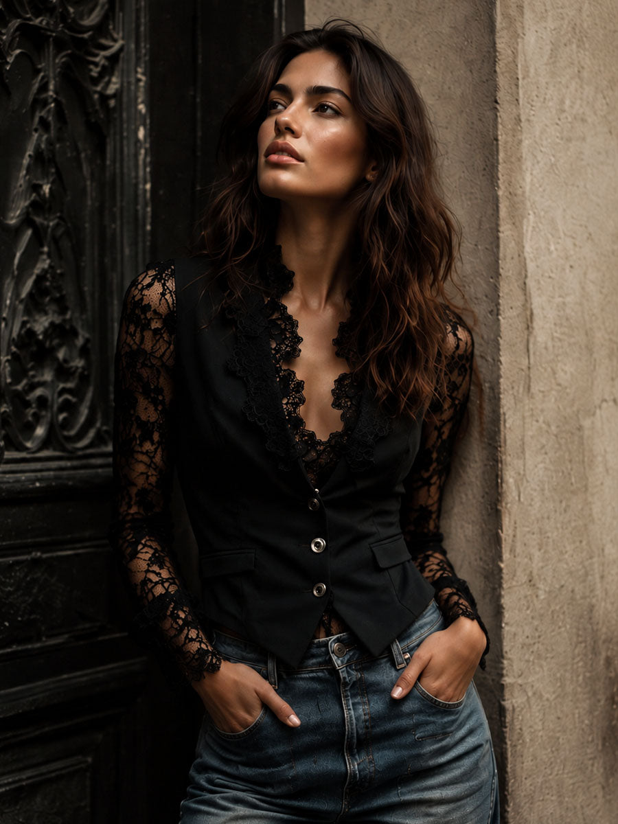Sabine | Sheer Sleeve Blazer Top