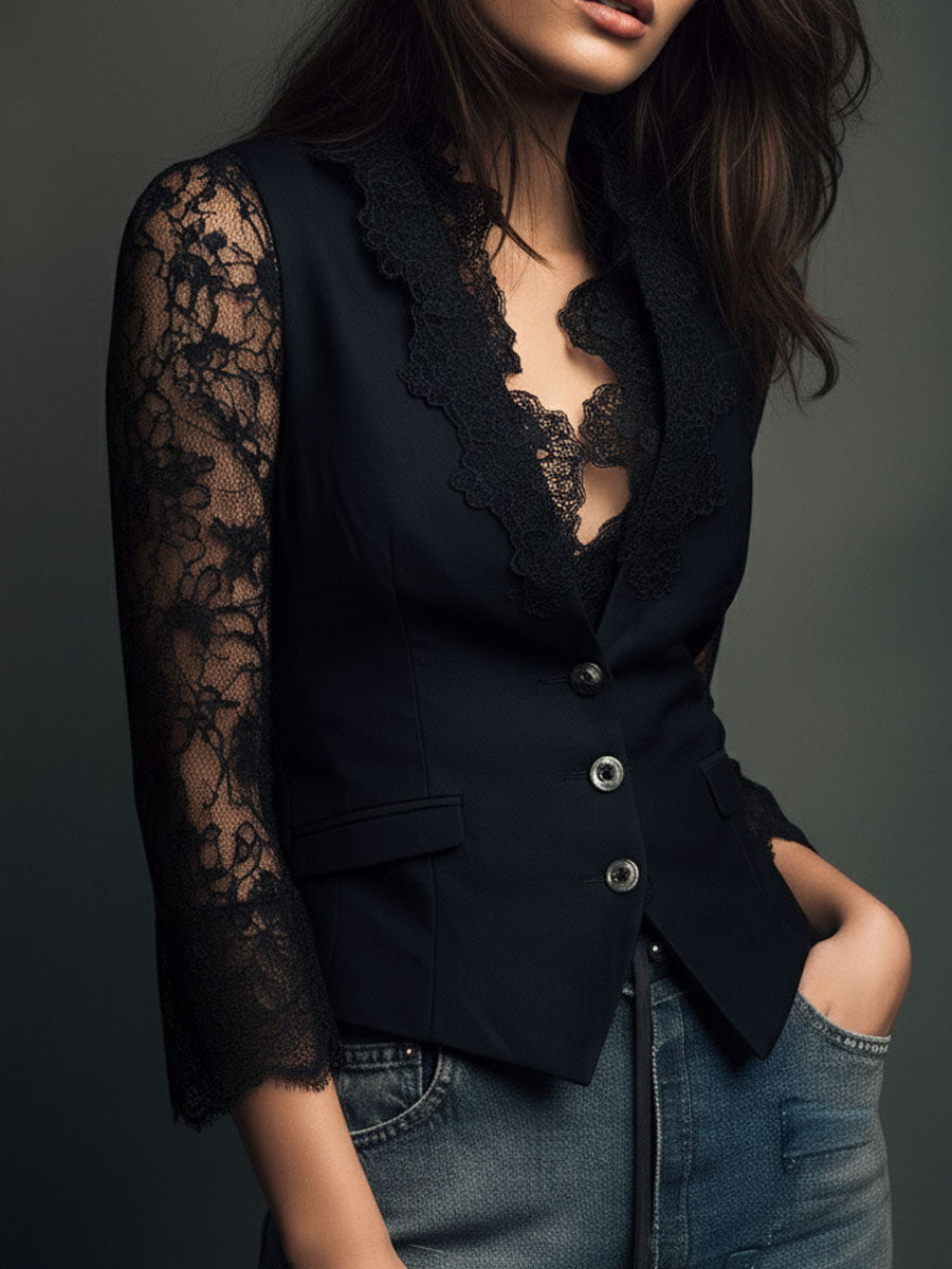 Sabine | Sheer Sleeve Blazer Top