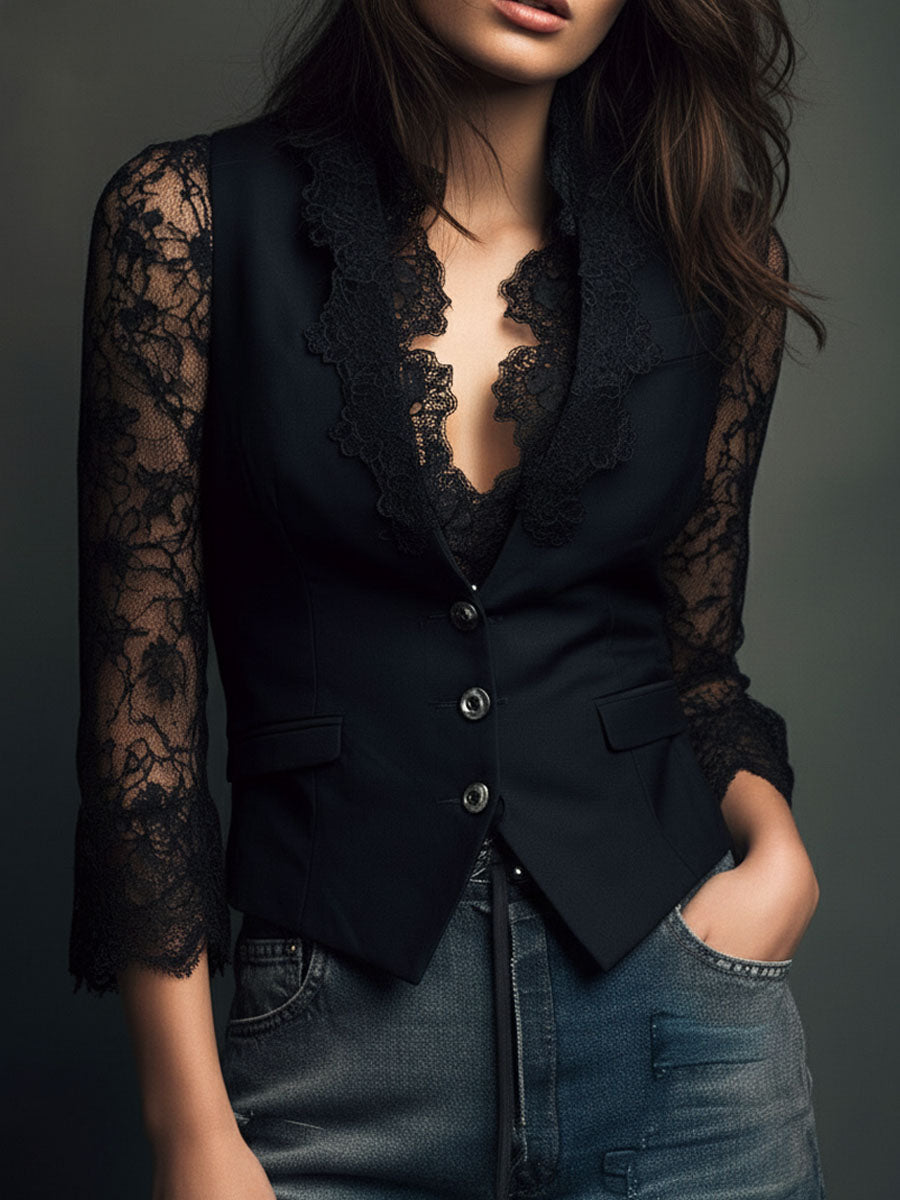 Sabine | Sheer Sleeve Blazer Top