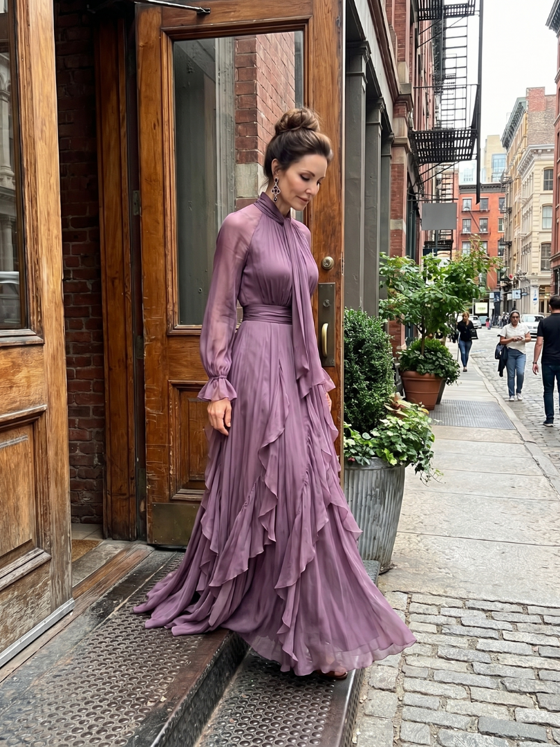 Diane & Susan Tie Neck Ruffle Tiered Maxi Dress
