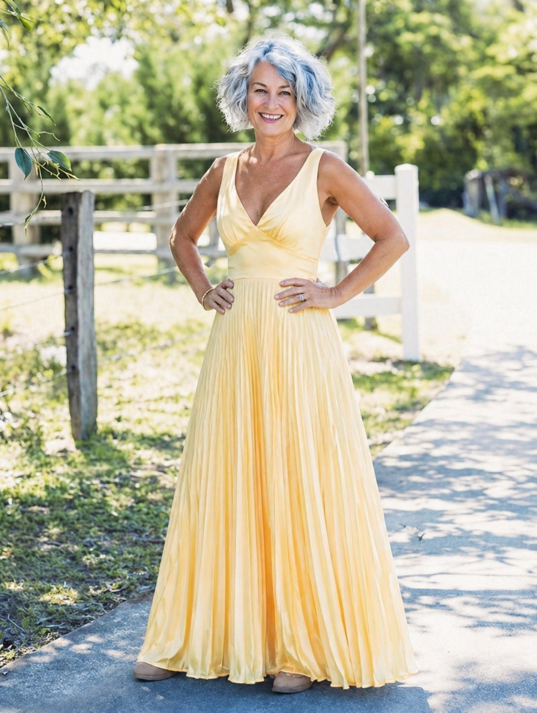 Diane & Susan™ | Pleated V-Neck Maxi Dress