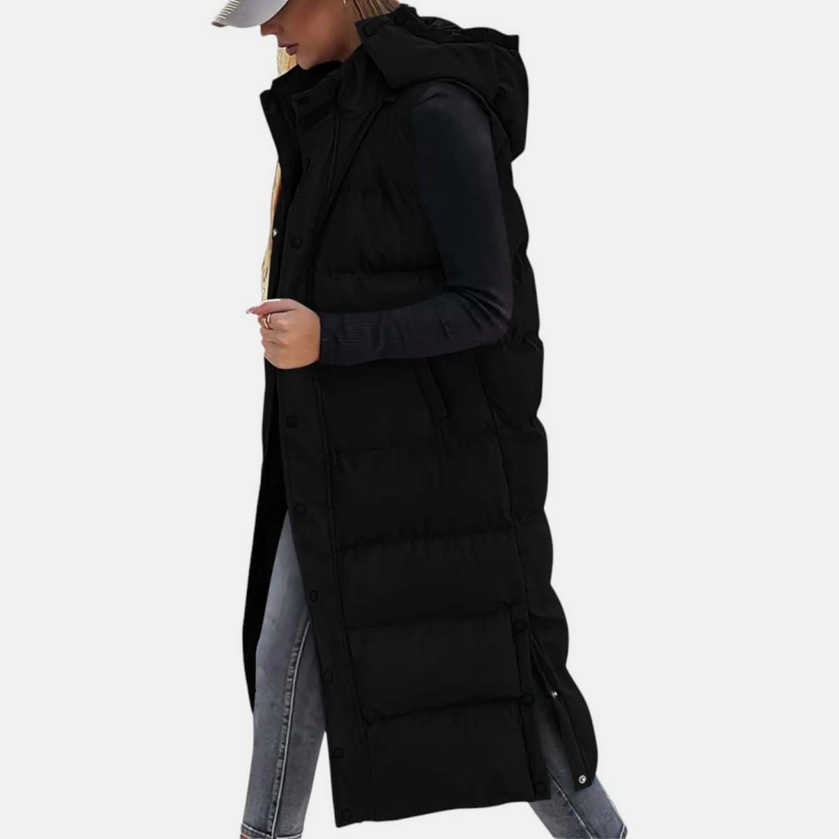 Vivienne | Long Quilted Hooded Puffer Vest