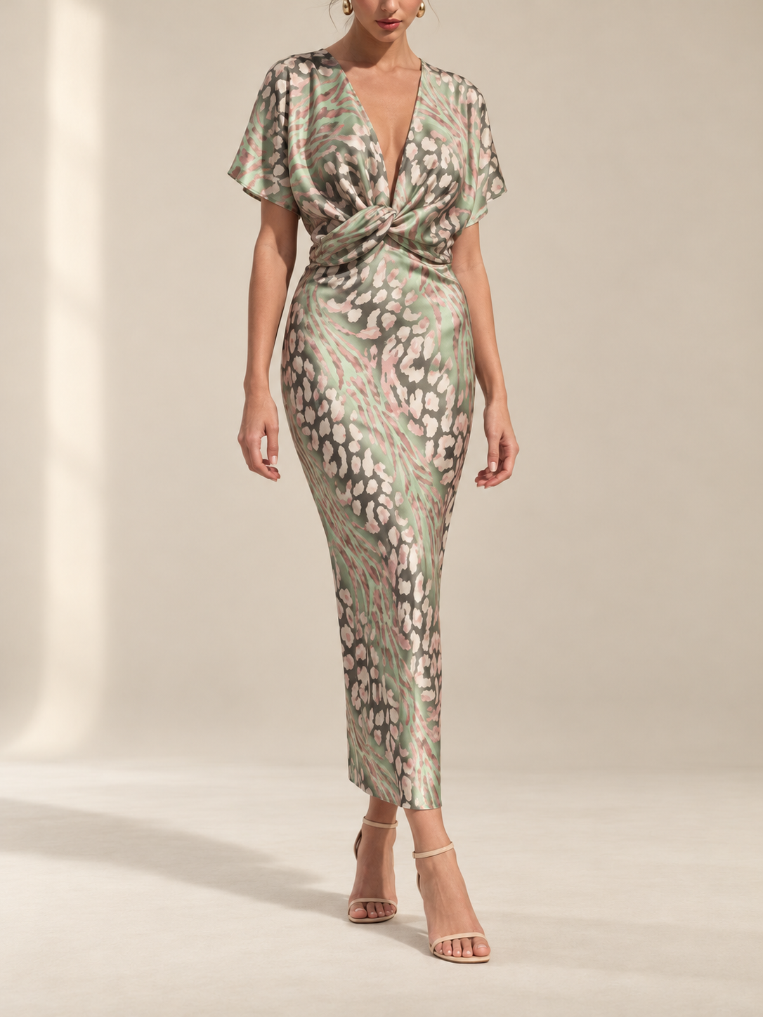 Cordelia™ - Elegant Copper Print Midi Dress