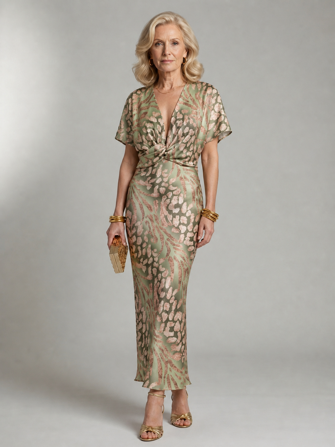 Diane & Susan™ | Abstract Print V Neck Twist Waist Midi Dress