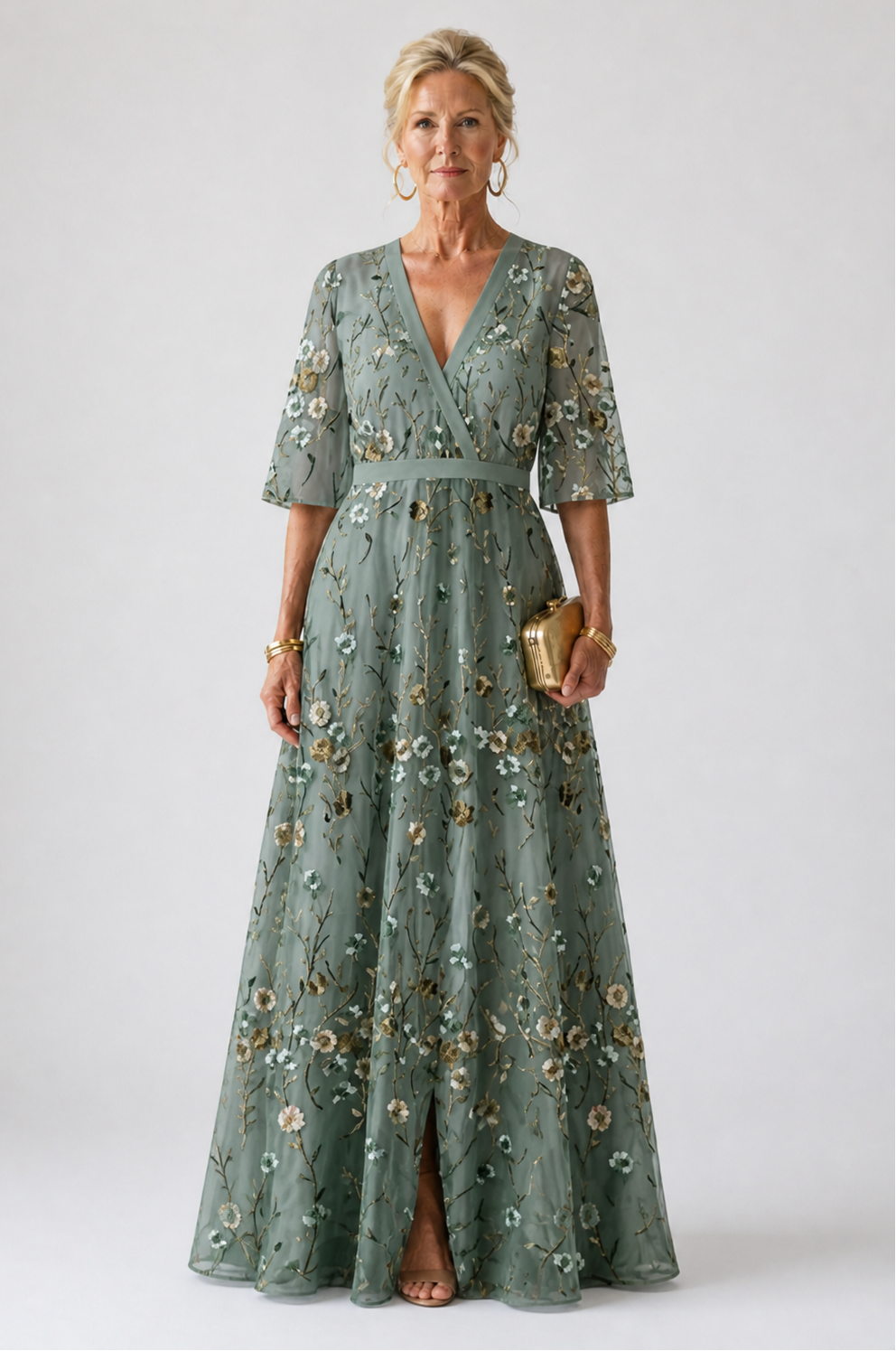 Diane & Susan™ | Floral V Neck Short Sleeve Maxi Dress