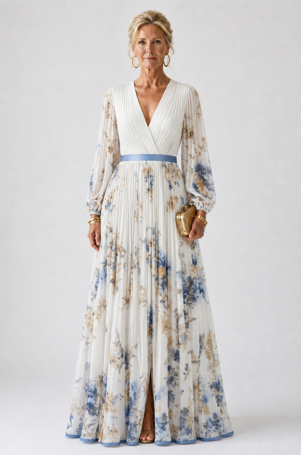Diane & Susan™ | Long Sleeve V Neck Floral Maxi Dress