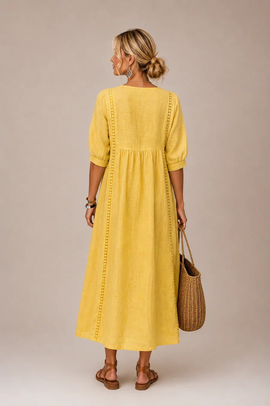 Lorelei | Lace-Trim Linen Midi Dress