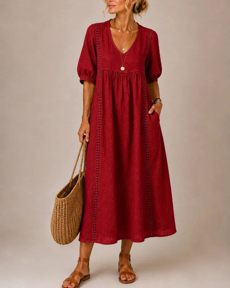 Lorelei | Lace-Trim Linen Midi Dress