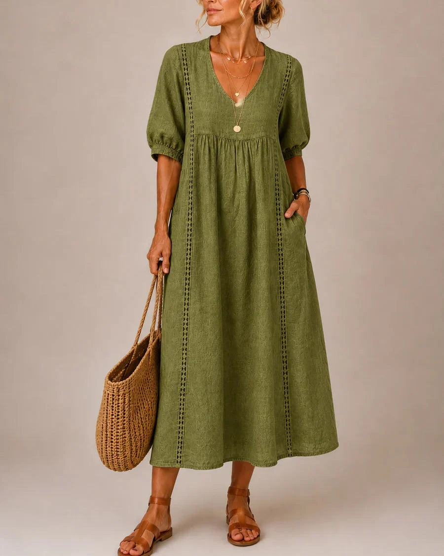 Lorelei | Lace-Trim Linen Midi Dress