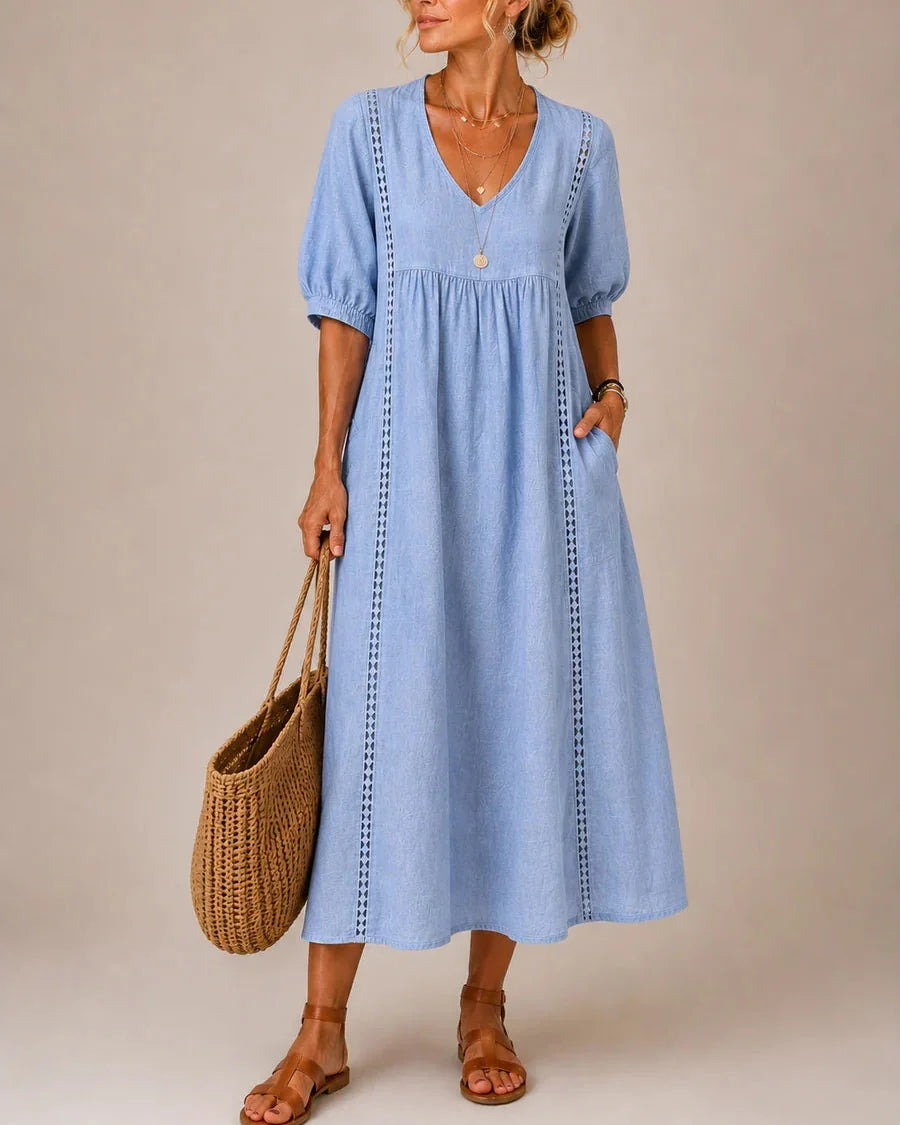 Lorelei | Lace-Trim Linen Midi Dress