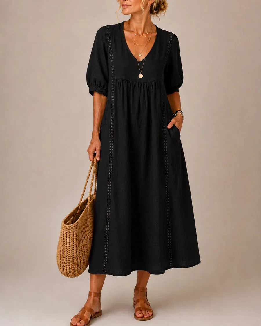 Lorelei | Lace-Trim Linen Midi Dress