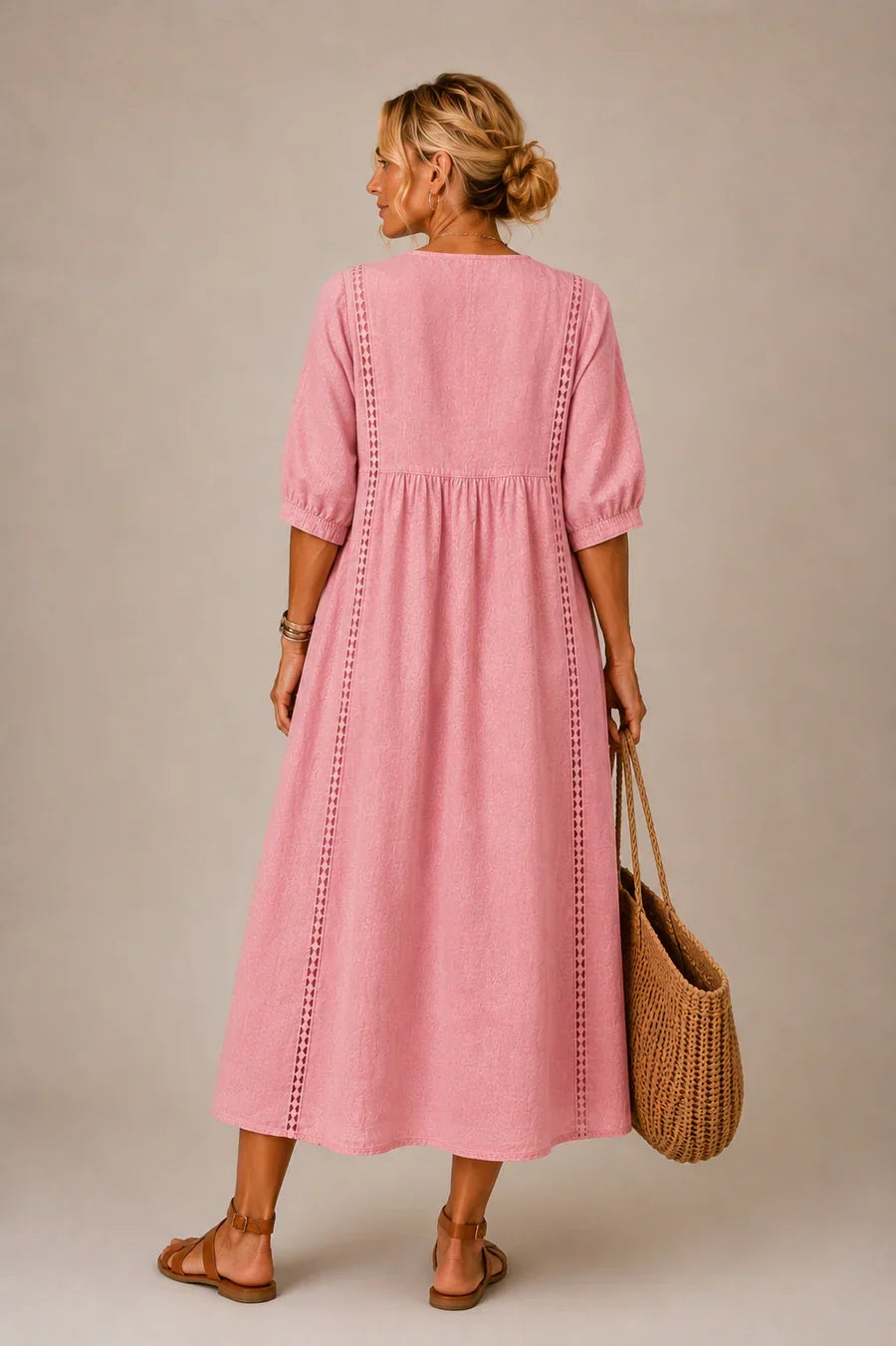 Lorelei | Lace-Trim Linen Midi Dress
