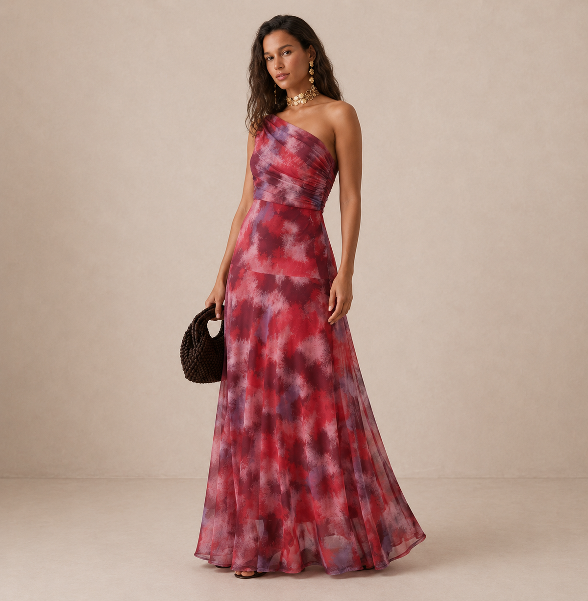 Isabella One-Shoulder Print Maxi Dress