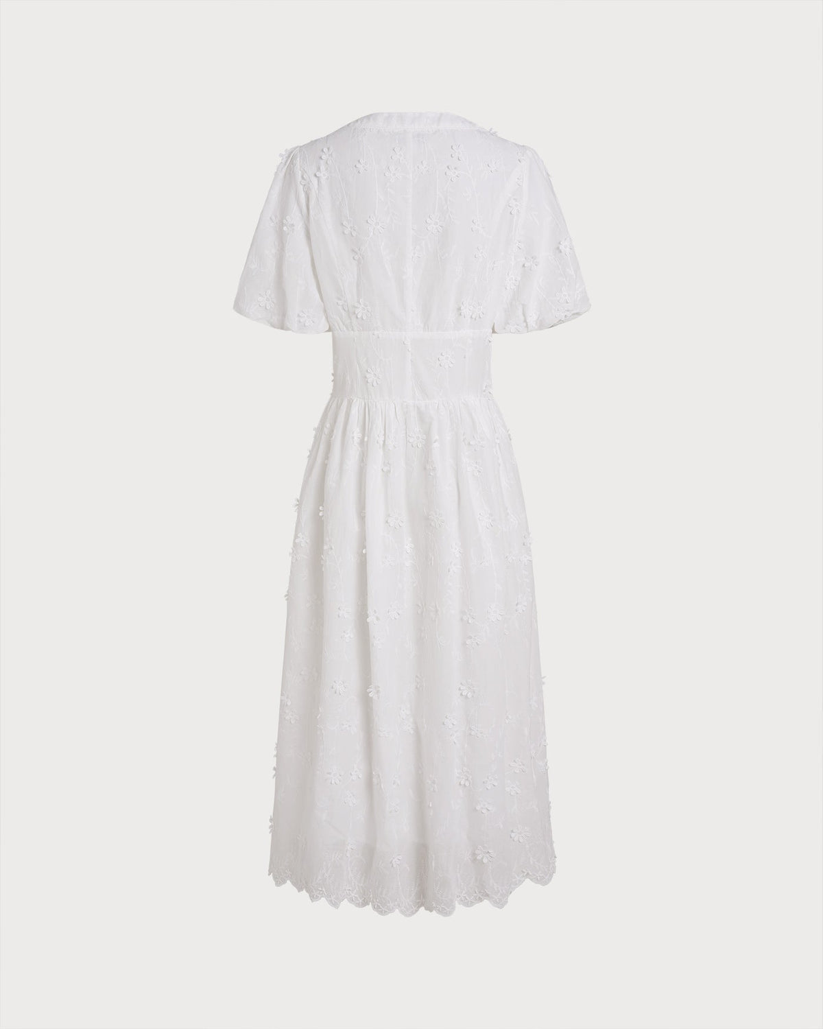 White Round Neck Floral Midi Dress
