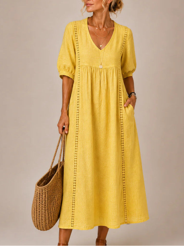 Lorelei | Lace-Trim Linen Midi Dress