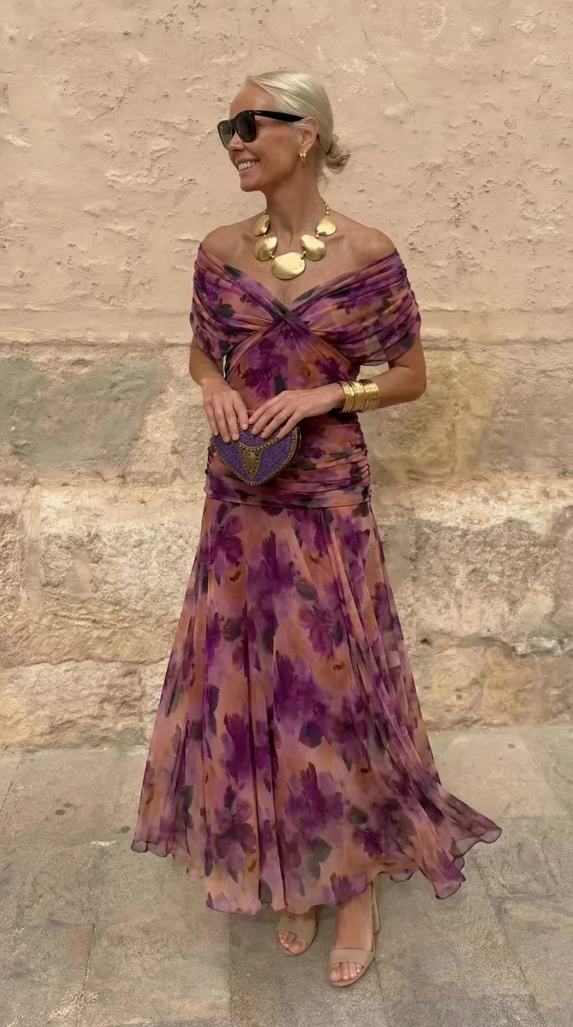Annabelle | Floral Draped Chiffon Maxi Dress