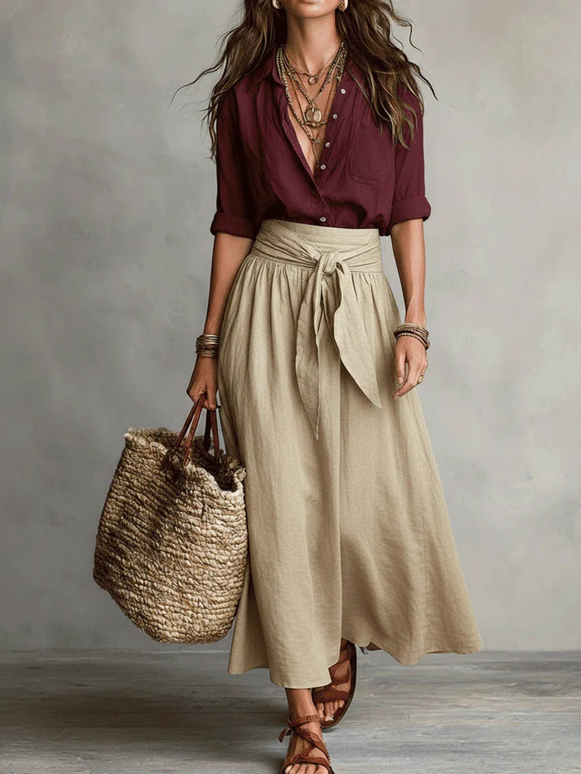 MEADOW | Two-Piece Set: Black Top and Olive Green Midi Skirt