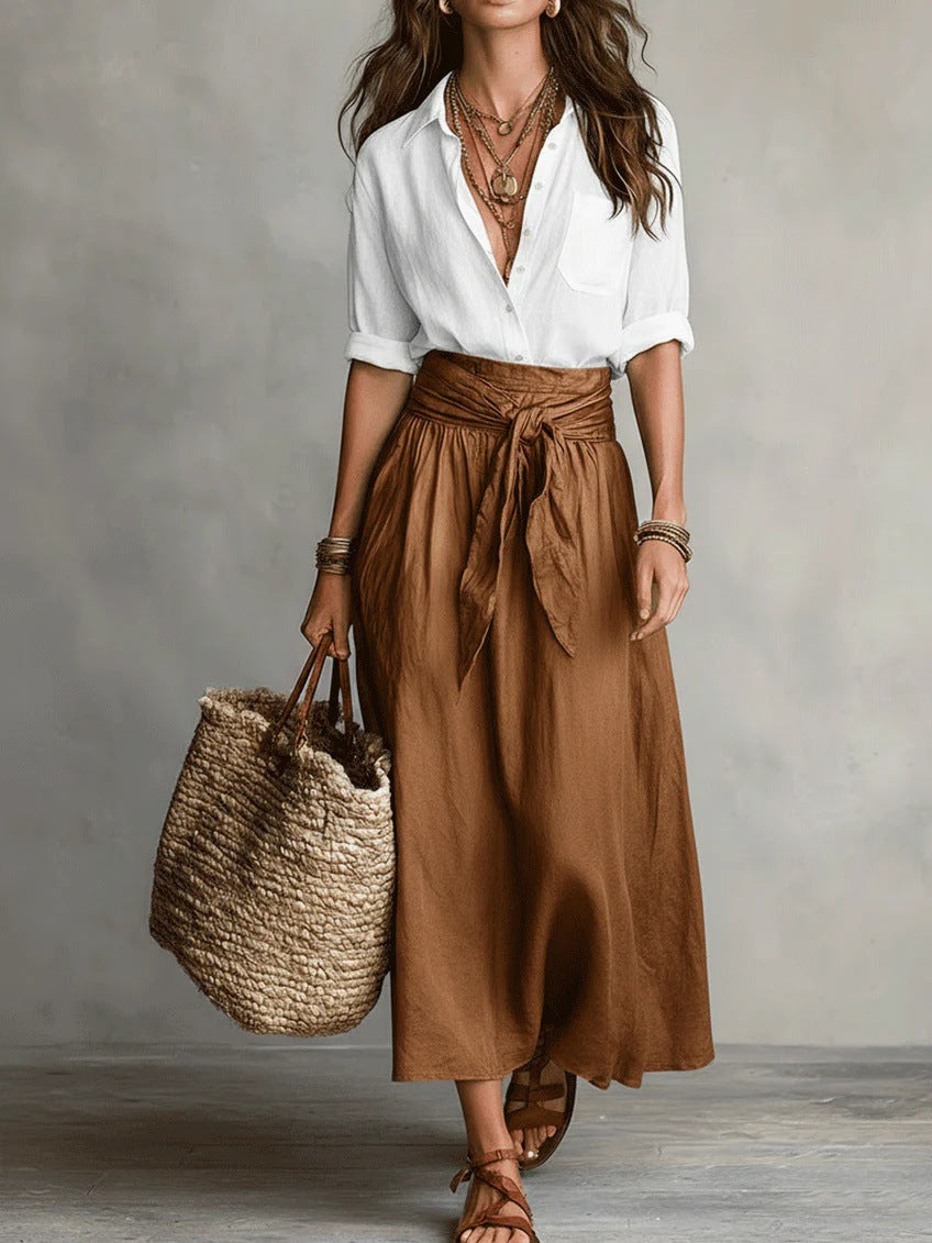MEADOW | Two-Piece Set: Black Top and Olive Green Midi Skirt