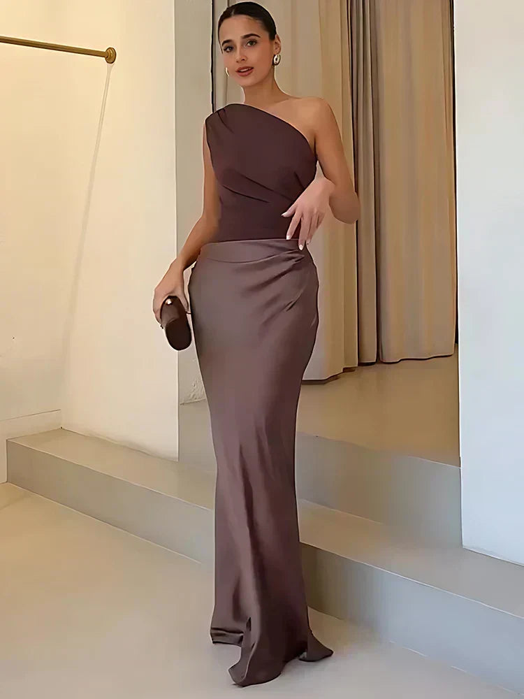 Diane & Susan™ | Maxi Dress with a Guilt in Satin