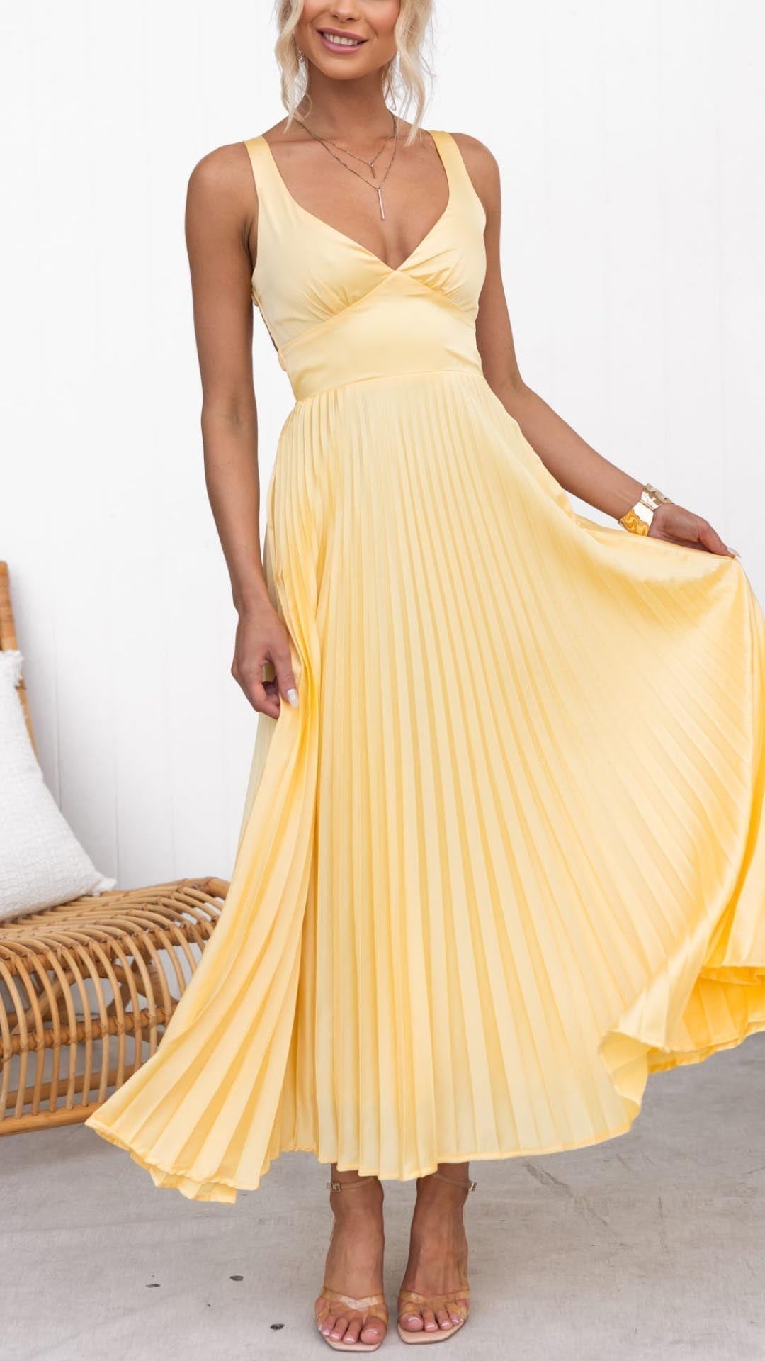 Diane & Susan™ | Pleated V-Neck Maxi Dress