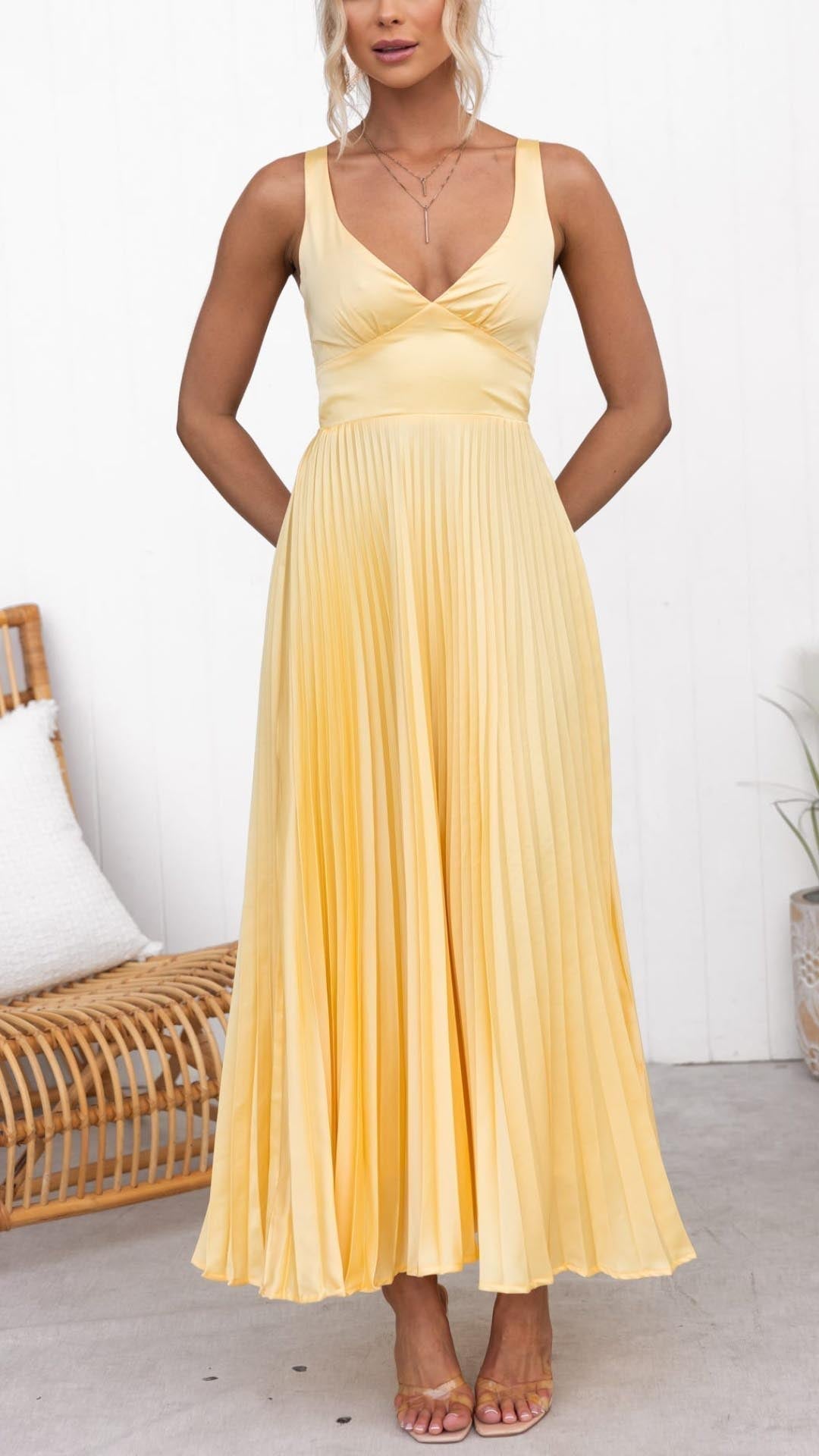 Diane & Susan™ | Pleated V-Neck Maxi Dress