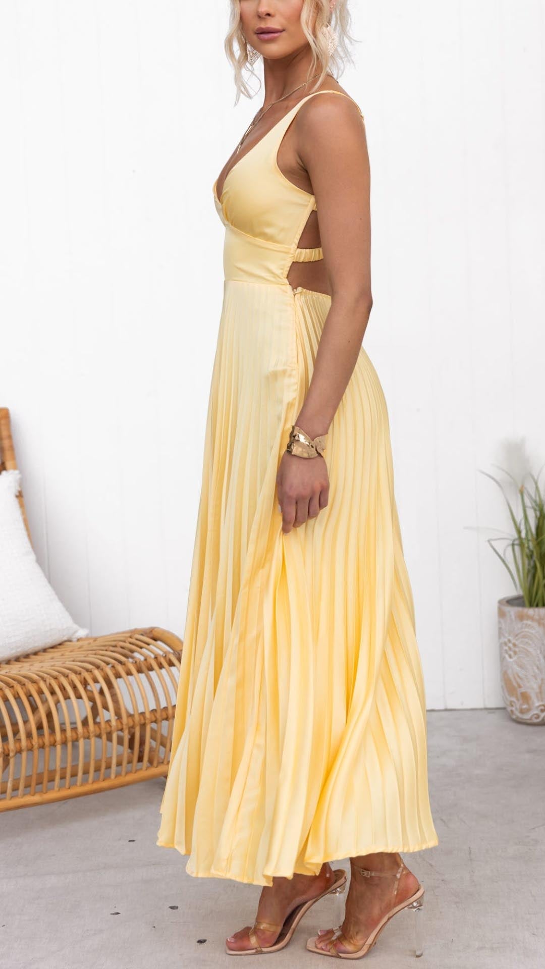 Diane & Susan™ | Pleated V-Neck Maxi Dress