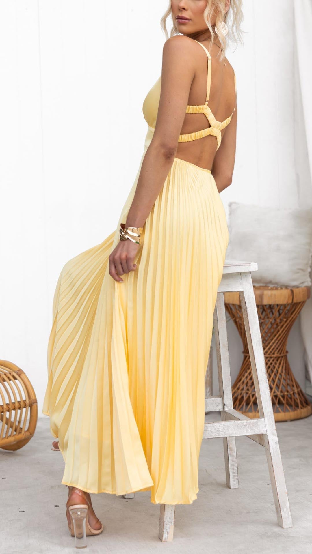 Diane & Susan™ | Pleated V-Neck Maxi Dress