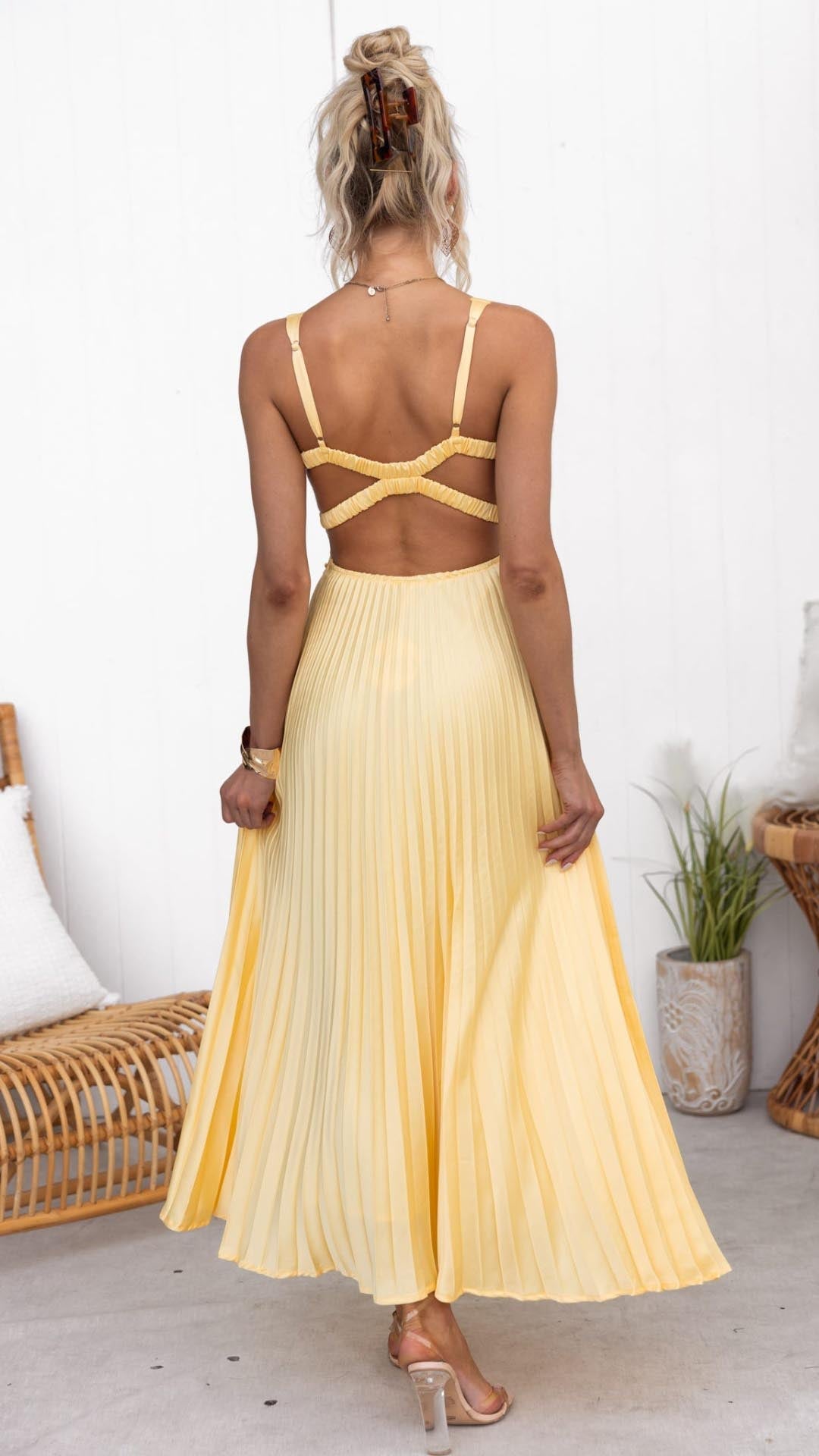 Diane & Susan™ | Pleated V-Neck Maxi Dress