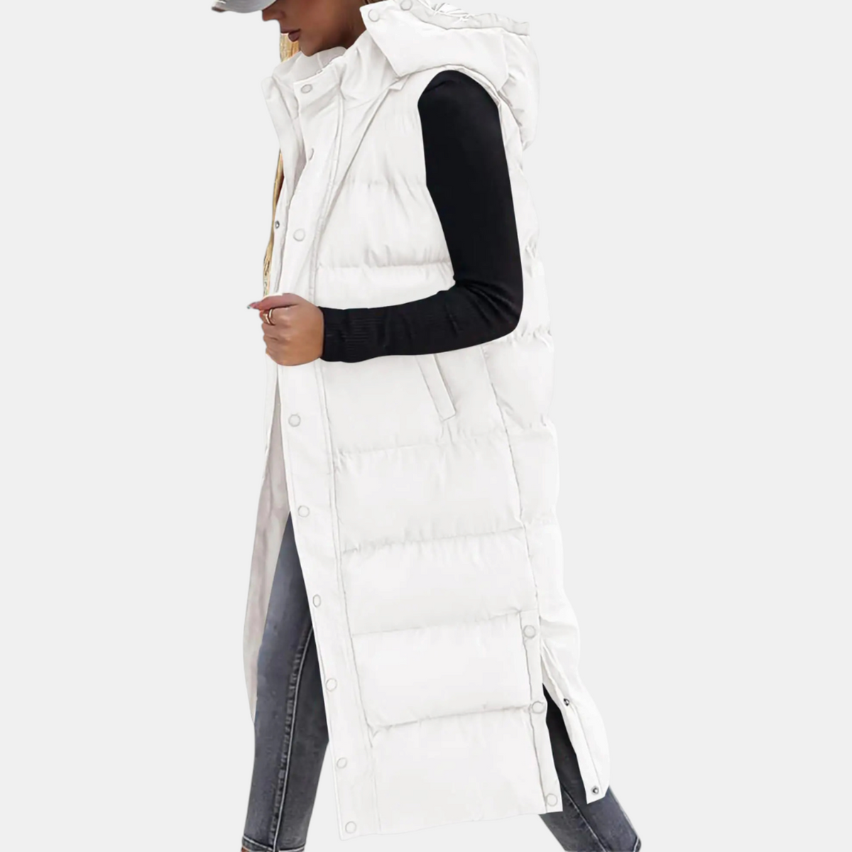 Vivienne | Long Quilted Hooded Puffer Vest